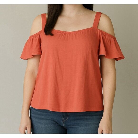 NWT Sanctuary Women’s Off Shoulder Top Blouse Coral Ruffle Flutter Sleeve MED - Picture 1 of 8